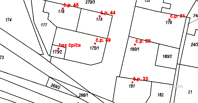 Honice 49, Stochov na parcele st. 175/1 v KÚ Honice, Katastrální mapa