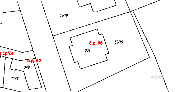Chlístov 56 na parcele st. 387 v KÚ Chlístov u Benešova, Katastrální mapa