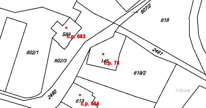 Lučany nad Nisou 71 na parcele st. 145 v KÚ Lučany nad Nisou, Katastrální mapa