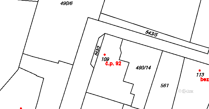 Miletice 92, Černuc na parcele st. 109 v KÚ Miletice u Velvar, Katastrální mapa