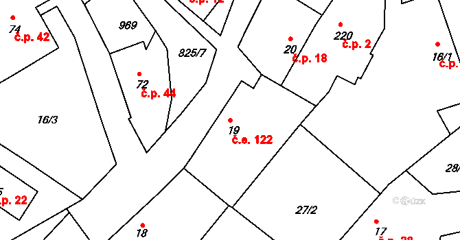 Čelina 122, Borotice na parcele st. 19 v KÚ Čelina, Katastrální mapa
