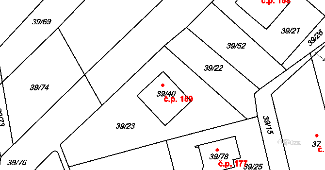Provodín 159 na parcele st. 39/40 v KÚ Provodín, Katastrální mapa
