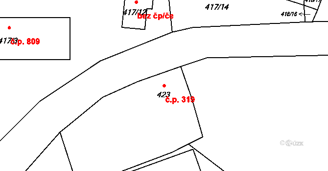 Doksy 319 na parcele st. 423 v KÚ Doksy u Máchova jezera, Katastrální mapa