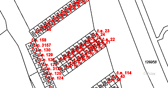 Pazderna 26, Vyškov na parcele st. 966 v KÚ Dědice u Vyškova, Katastrální mapa