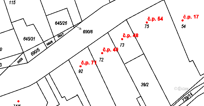 Hořešovice 49 na parcele st. 72 v KÚ Hořešovice, Katastrální mapa