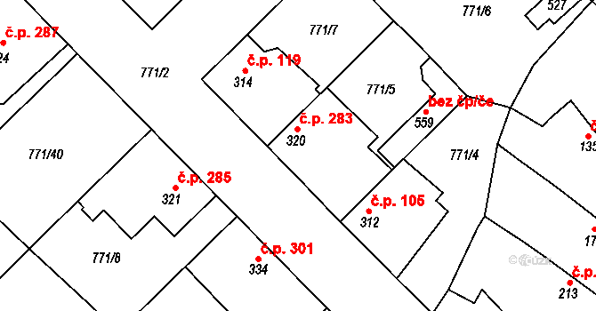 Cerhenice 283 na parcele st. 320 v KÚ Cerhenice, Katastrální mapa