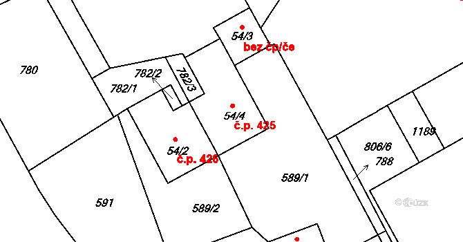 Olešovice 425, Kamenice na parcele st. 54/4 v KÚ Ládví, Katastrální mapa