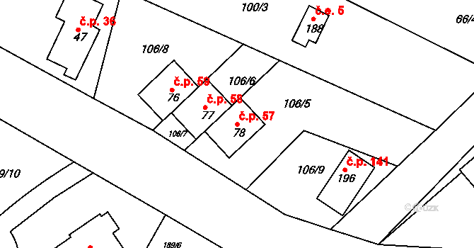 Sedlec 57 na parcele st. 78 v KÚ Sedlec u Líbeznic, Katastrální mapa