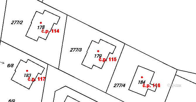 Pěnčín 115 na parcele st. 179 v KÚ Pěnčín, Katastrální mapa