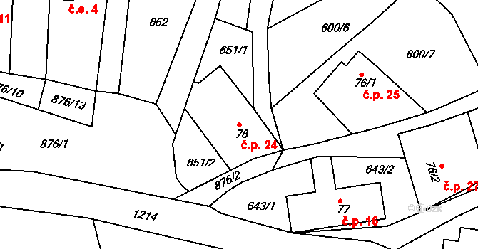 Třtí 24, Sychrov na parcele st. 78 v KÚ Radostín u Sychrova, Katastrální mapa