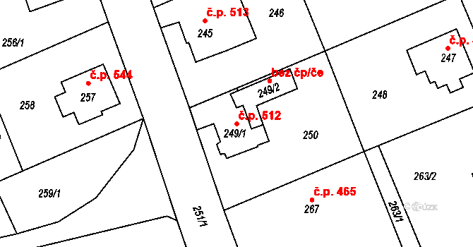 Hrádek nad Nisou 512 na parcele st. 249/1 v KÚ Hrádek nad Nisou, Katastrální mapa