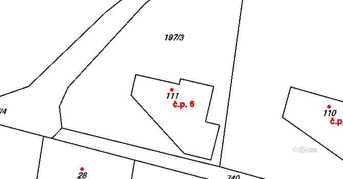 Kvítkovice 6, Mírová pod Kozákovem na parcele st. 111 v KÚ Sekerkovy Loučky, Katastrální mapa