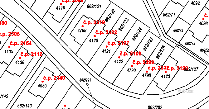 Blansko 2107 na parcele st. 4121 v KÚ Blansko, Katastrální mapa