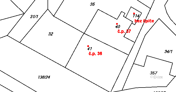 Sychrov 36, Mnichovo Hradiště na parcele st. 41 v KÚ Sychrov nad Jizerou, Katastrální mapa