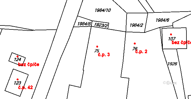 Pernolec 3, Částkov na parcele st. 75 v KÚ Pernolec, Katastrální mapa
