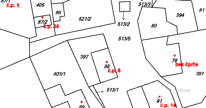 Blešno 6, Třebívlice na parcele st. 88 v KÚ Dřemčice, Katastrální mapa