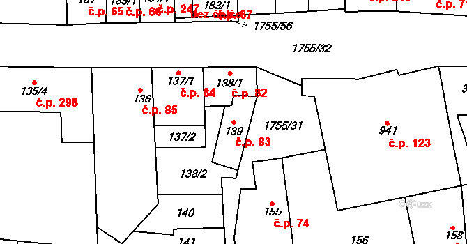 Libochovice 83 na parcele st. 139 v KÚ Libochovice, Katastrální mapa