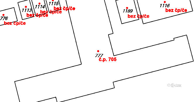 Libochovice 705 na parcele st. 777 v KÚ Libochovice, Katastrální mapa