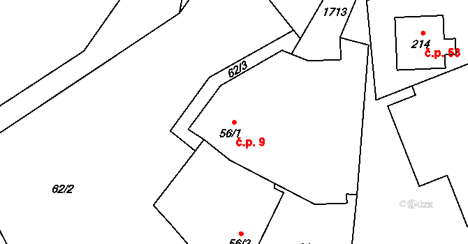 Kladeruby 9 na parcele st. 56/1 v KÚ Kladeruby, Katastrální mapa