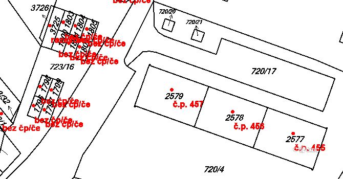 Ostrovské Předměstí 457, Lanškroun na parcele st. 2579 v KÚ Lanškroun, Katastrální mapa