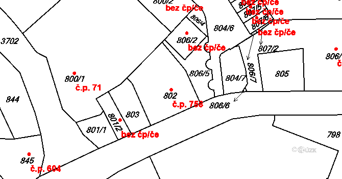 Žamberk 758 na parcele st. 802 v KÚ Žamberk, Katastrální mapa