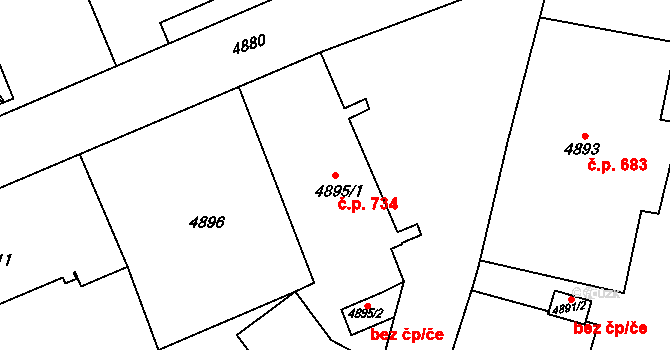 Petřvald 734 na parcele st. 4895/1 v KÚ Petřvald u Karviné, Katastrální mapa