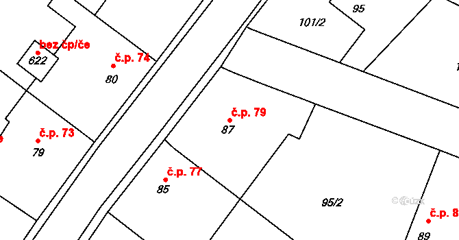 Patřín 79, Loučeň na parcele st. 87 v KÚ Patřín, Katastrální mapa