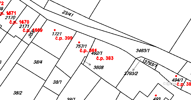 Lysá nad Labem 383 na parcele st. 492/1 v KÚ Lysá nad Labem, Katastrální mapa