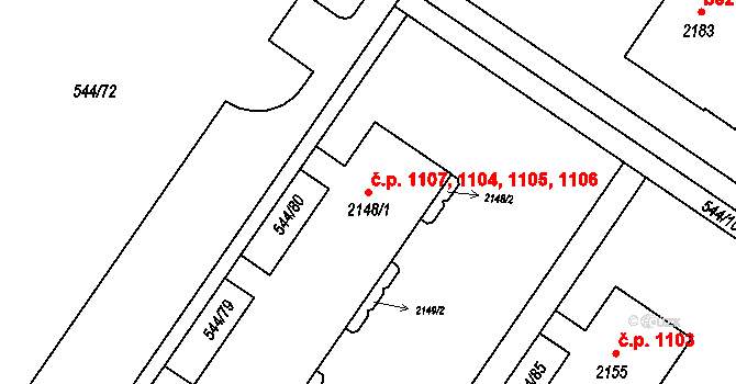 Uherské Hradiště 1104,1105,1106,1107 na parcele st. 2148/1 v KÚ Uherské Hradiště, Katastrální mapa