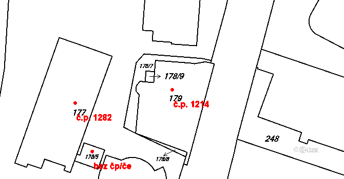 Husovice 1214, Brno na parcele st. 179 v KÚ Husovice, Katastrální mapa