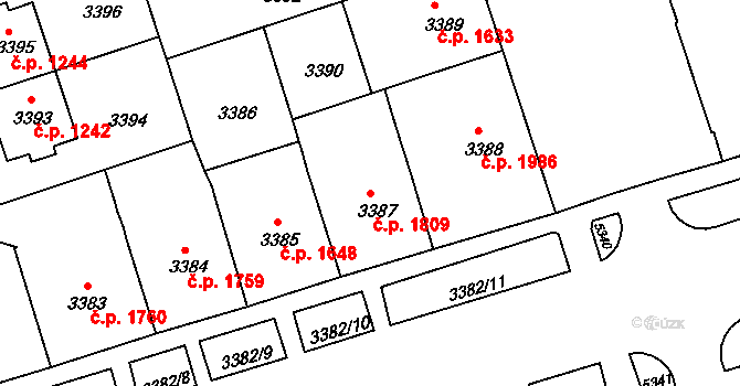Královo Pole 1809, Brno na parcele st. 3387 v KÚ Královo Pole, Katastrální mapa