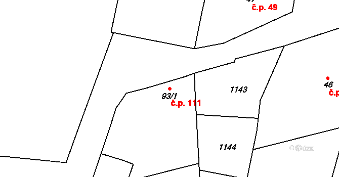 Třtěno 111, Chožov na parcele st. 93/1 v KÚ Třtěno, Katastrální mapa