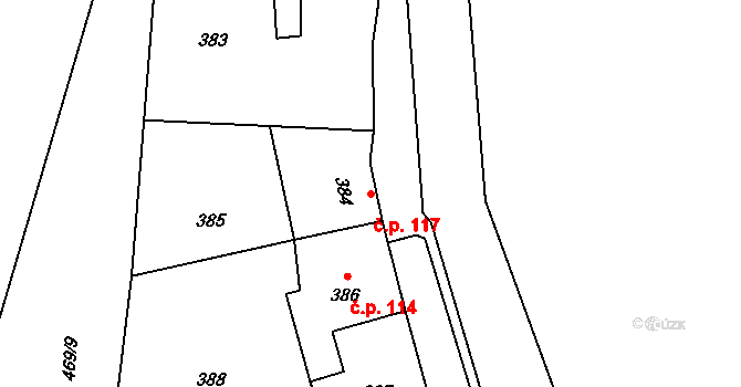 Šebrov 117, Šebrov-Kateřina na parcele st. 384 v KÚ Šebrov, Katastrální mapa