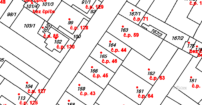 Prosetice 46, Teplice na parcele st. 165 v KÚ Prosetice, Katastrální mapa