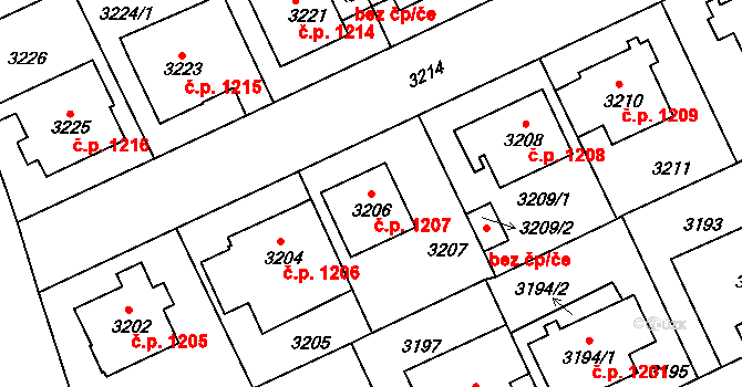 Frýdek 1207, Frýdek-Místek na parcele st. 3206 v KÚ Frýdek, Katastrální mapa
