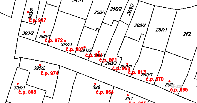 Litovel 871 na parcele st. 391/1 v KÚ Litovel, Katastrální mapa