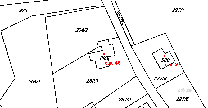 Bublava 46 na parcele st. 893 v KÚ Bublava, Katastrální mapa