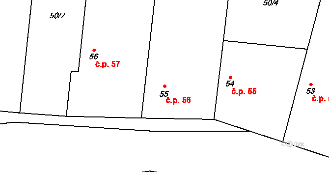 Kozojídky 56, Vinary na parcele st. 55 v KÚ Kozojídky u Vinar, Katastrální mapa