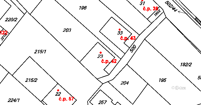 Dolní Nemojov 42, Nemojov na parcele st. 23 v KÚ Dolní Nemojov, Katastrální mapa