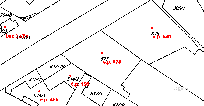 Bakov nad Jizerou 578 na parcele st. 677 v KÚ Bakov nad Jizerou, Katastrální mapa