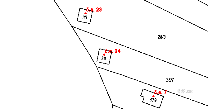 Malý Ratmírov 24, Blažejov na parcele st. 36 v KÚ Malý Ratmírov, Katastrální mapa