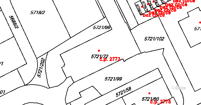 Záběhlice 2773, Praha na parcele st. 5721/72 v KÚ Záběhlice, Katastrální mapa