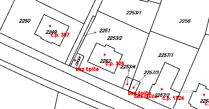 Braník 326, Praha na parcele st. 2252 v KÚ Braník, Katastrální mapa