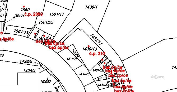 Smíchov 212, Praha na parcele st. 1430/13 v KÚ Smíchov, Katastrální mapa