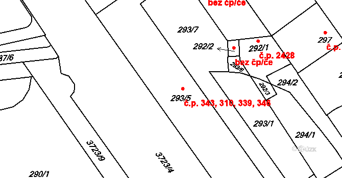 Libeň 310,339,343,346, Praha na parcele st. 293/5 v KÚ Libeň, Katastrální mapa