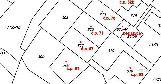 Prosek 57, Praha na parcele st. 311 v KÚ Prosek, Katastrální mapa