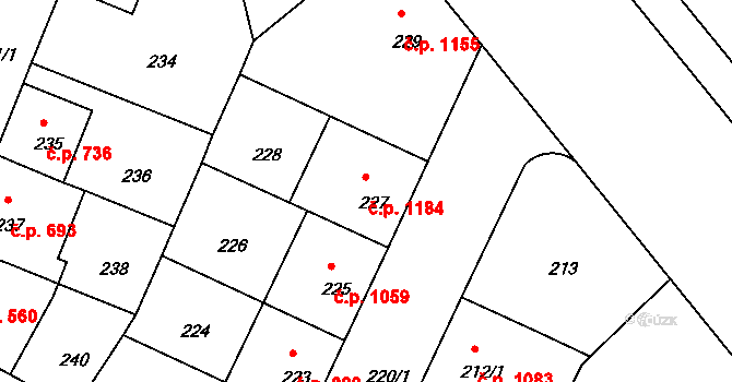 Strašnice 1184, Praha na parcele st. 227 v KÚ Strašnice, Katastrální mapa