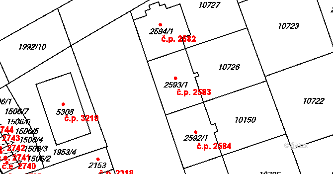 Hodonín 2583 na parcele st. 2593/1 v KÚ Hodonín, Katastrální mapa
