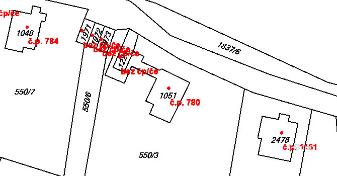 Vrchlabí 780 na parcele st. 1051 v KÚ Vrchlabí, Katastrální mapa