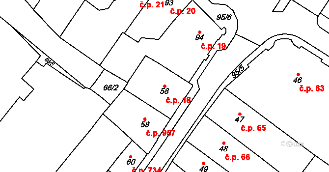 Chomutov 18 na parcele st. 58 v KÚ Chomutov I, Katastrální mapa